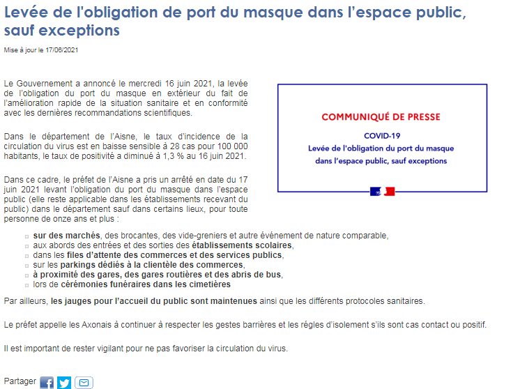 You are currently viewing Levée du port du masque et exceptions