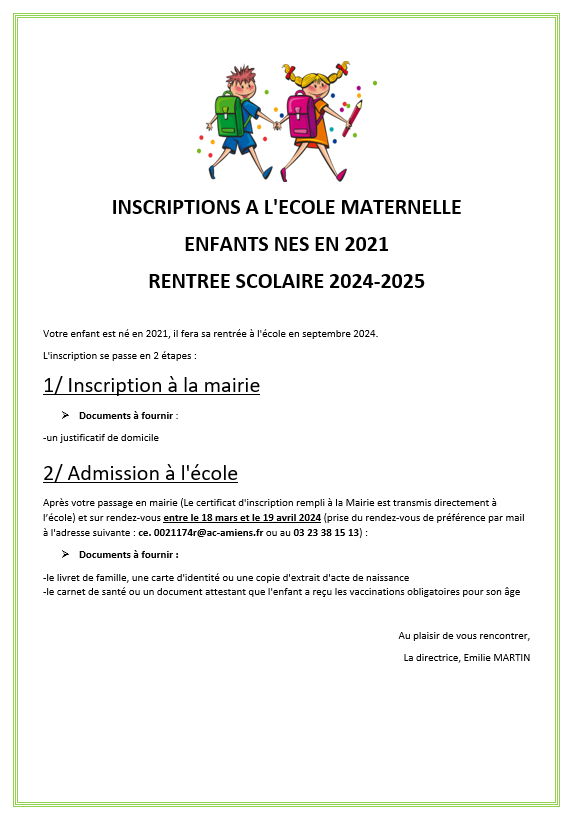 Inscription École Maternelle