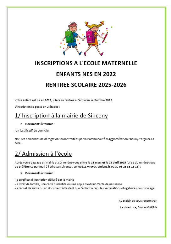 You are currently viewing Inscriptions à l’école Maternelle