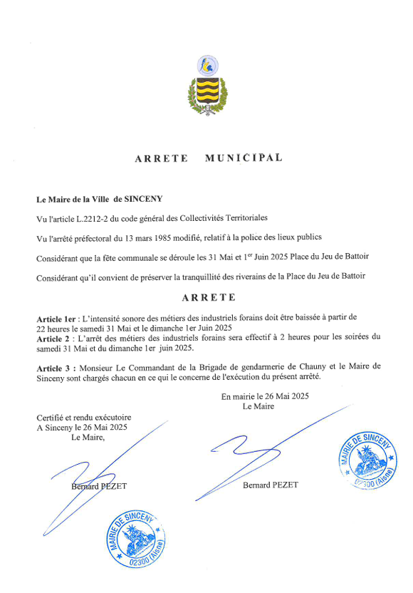 You are currently viewing Arrêtés fête de Sinceny