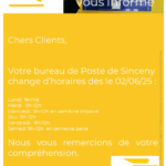Horaires bureau de poste Sinceny