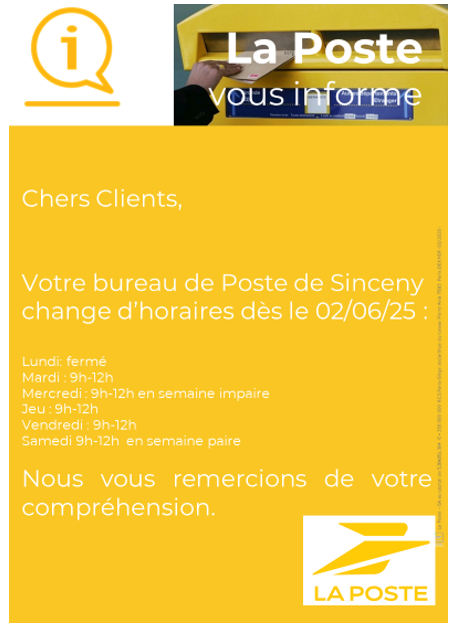 You are currently viewing Horaires bureau de poste Sinceny