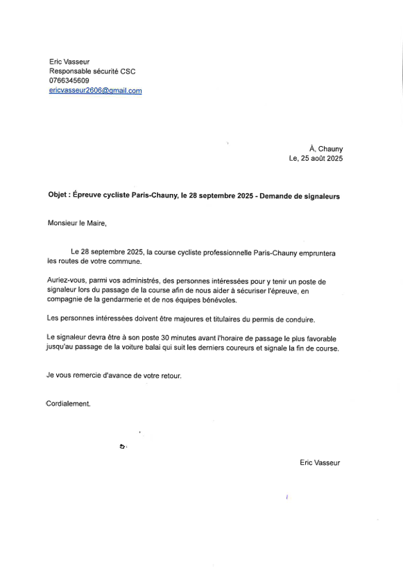 Lire la suite à propos de l’article Paris-Chauny 2025- Demande de signaleurs