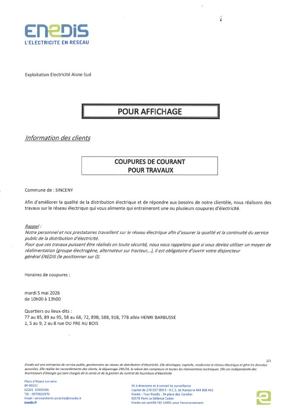 Coupure de courant pour travaux
