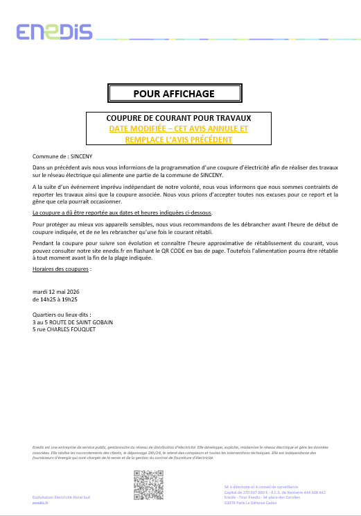 Coupure de courant pour travaux